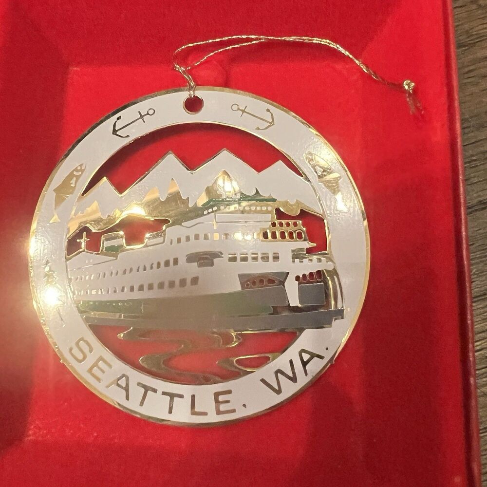 CAMERLANE Washington State 24K GOLD FINISH ORNAMENT  christmas ferry seattle new